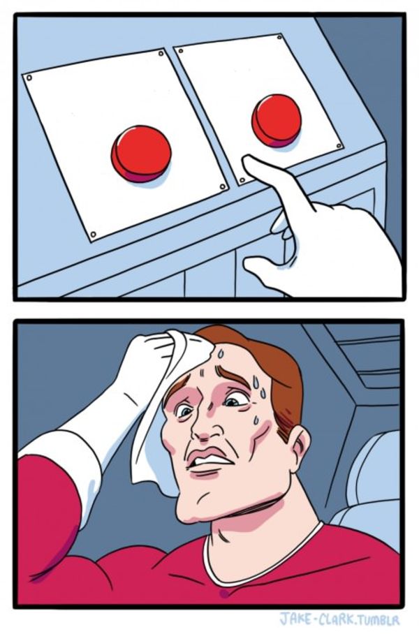Two Buttons meme about Kosas